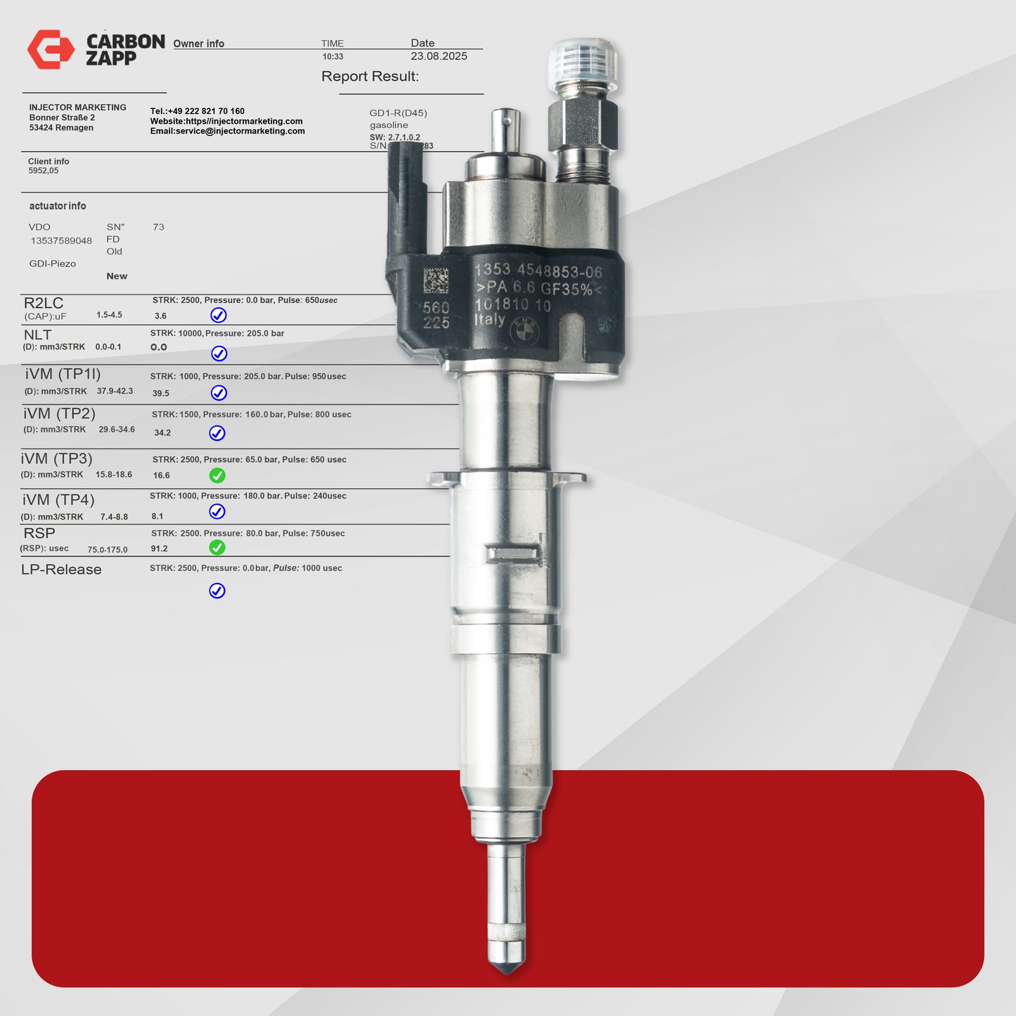 13537589048-05 Inyector Compatible con BMW Gasolina Serie 1, Serie 3, Serie 5, Serie 6 13537565138