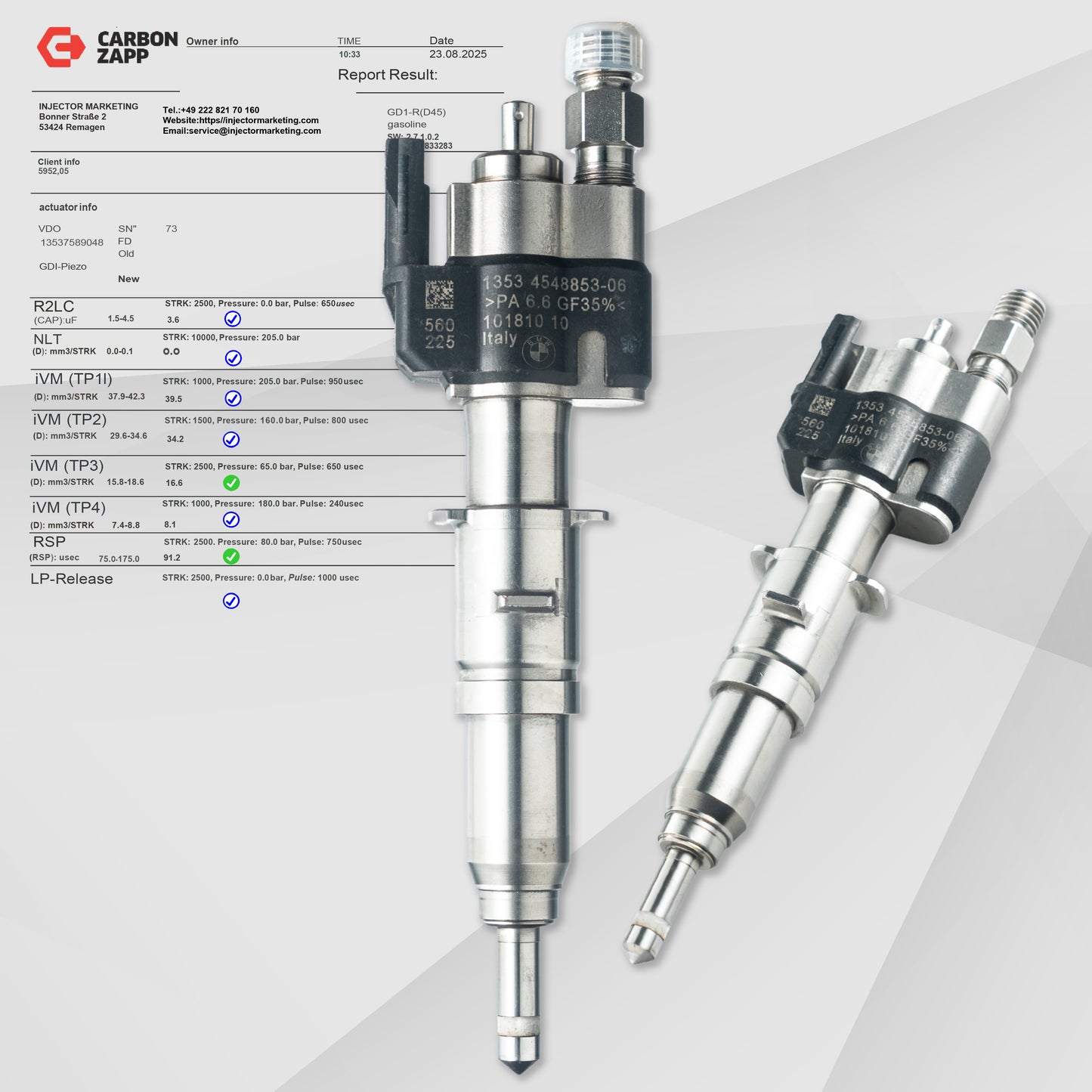 N53 BMW Gasolina Válvula de inyección Inyector 13537589048 13537565138-04 VDO